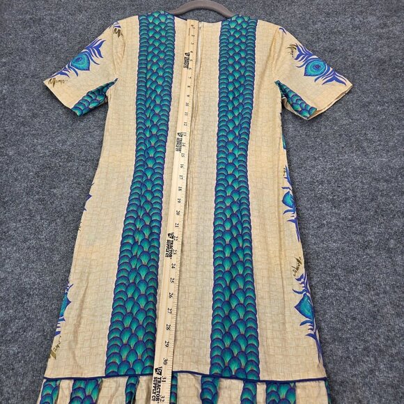 Vintage MAMO HOWELL Hawaiian Aloha Tropical Maxi Muumuu Dress Peacock Fringe 8 - Picture 13 of 15